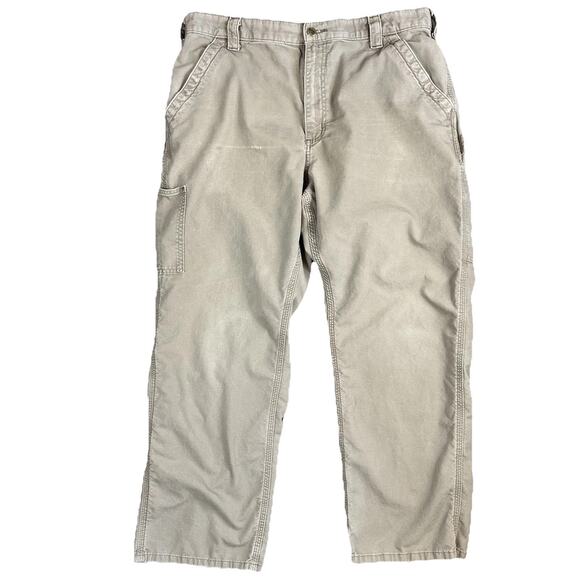 Carhartt Mens Canvas Loose Fit Work Dungaree Khaki 38x20 Rugged Workwear Outdoor - Picture 1 of 12